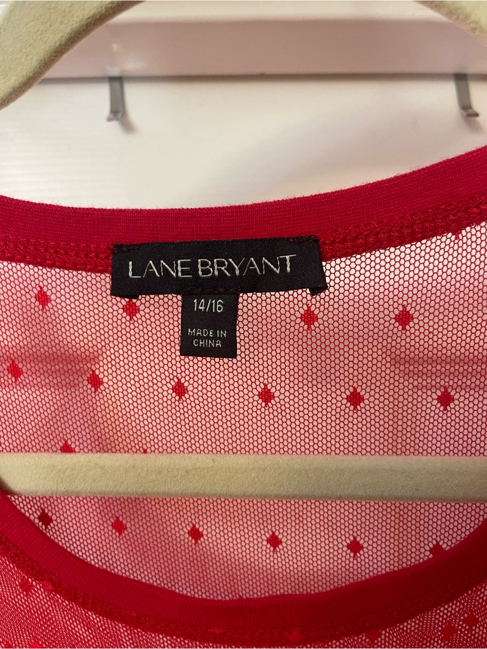 Lane Bryant Red Sheer Dotted Bell Sleeve Top 14/17 - Picture 4 of 4
